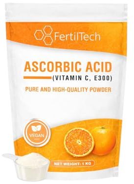 FertilTech Acide Ascorbique en Poudre 1 kg (1000 g) – Grand Format 1000 Portions – Vitamine C E300 – 100% Pur – Qualité Alimentaire – Sans Additifs – Vegan – Sans OGM – Conditionné en France