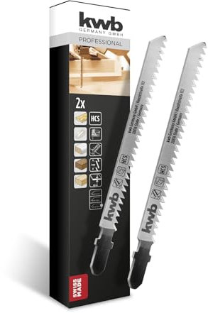 kwb Stichsägeblätter für Holz aus flexiblem HCS-Stahl mit Einnockenschaft (T-Schaft), Einstichzahn, optimaler Sägemehltransport, langanhaltende Schärfe, extra lang, grober Schnitt