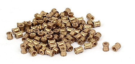 Sourcingmap M2 x 4mm 3.2mm OD Brass Injection Molding Embedded Knurled Thumb Nut 100PCS