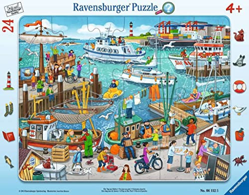 Ravensburger Kinderpuzzle - 06152 EIN Tag am Hafen - Rahmenpuzzle für Kinder ab 4 Jahren, mit 24 Teilen