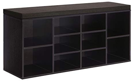 VASAGLE CUSTOS Collection - Shoe Bench, Storage Bench with Padded Seat, Entryway Bench with 10 Compartments, for Bedroom, 11.8 x 40.9 x 18.9 Inches, Espresso Brown and Chestnut Brown ULHS10BR