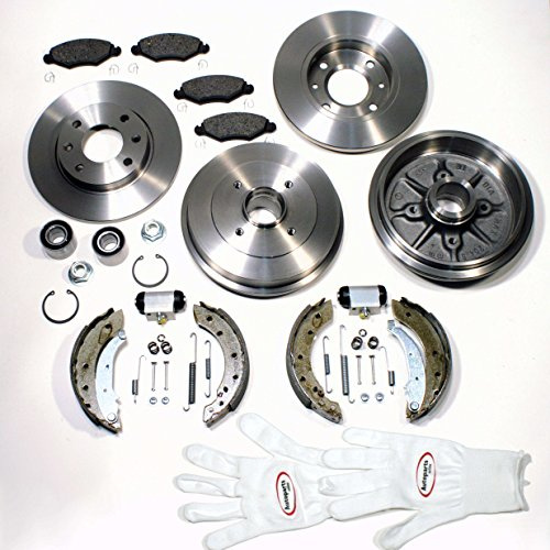 Autoparts-Online Set 60003148 Bremsscheiben massiv + Bremsbeläge vorne + Bremstrommeln + Bremsbacken + Radlager + Radbremszylinder + Zubehör hinten