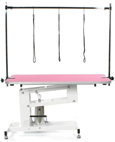 Pedigroom Large Professional Heavy Duty Hydraulic Dog Grooming Table with H Bar Pink