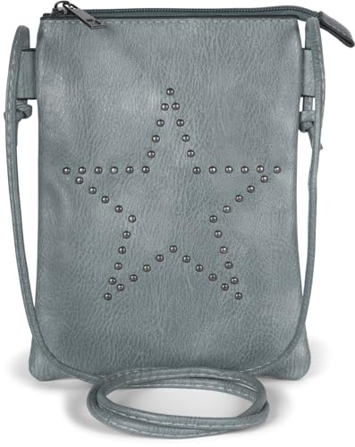 styleBREAKER Damen Mini Umhängetasche Nieten Stern Boho | 14x19 cm Crossbody-Bag, 1 Hauptfach mit Reißverschluss, Steckfach hinten, 130 cm Schulterriemen, Kunstleder.
