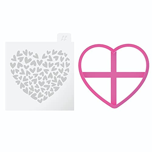 LissieLou Heart Shaped Texture Tile Cookie Cutter and Embosser Wedding Icing Stamp Fondant Embosser - Light Pink/Clear