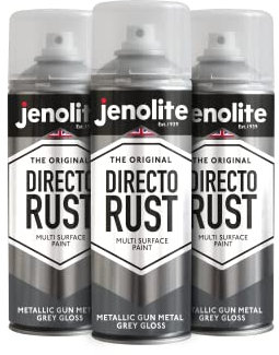 JENOLITE Directorust Metallic-Glanz-Sprühfarbe, metallgrau, 3 x 400 ml, Goldsprühfarbe für verschiedene Oberflächen, für Metall, Holz, Kunststoff, All-In_OneGrundierung, Grundierung und Decklack,