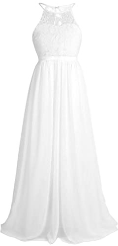TiaoBug Mädchen Kleid Kinder festlich Spitzen langes Kleid Hochzeit Partykleid Blumenmädchenkleid 104 116 128 140 152 164 176 Weiß 152
