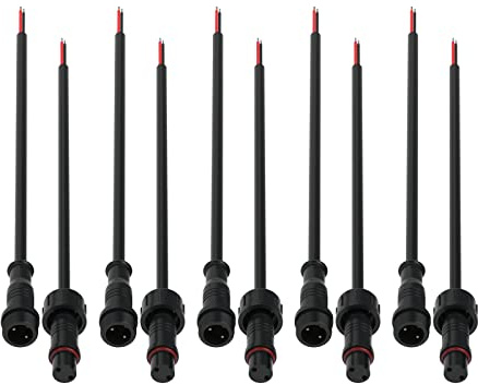 SEZO Connettore Elettrico Impermeabile a 2 Poli 5 Paia 2Pin IP65 Impermeabile con cavo di prolunga da 22AWG da 20cm per interni ed esterni strisce luminose a LED di piccole dimensioni dado