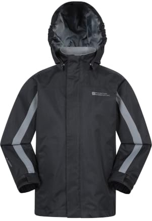 Mountain Warehouse Samson Kids Waterproof Jacket - Taped Seams Rain Jacket, Adjustable Cuffs Boys Triclimate Coat, Mesh Lined Girls Raincoat - Spring Summer Black Kids Size 11-12 Years