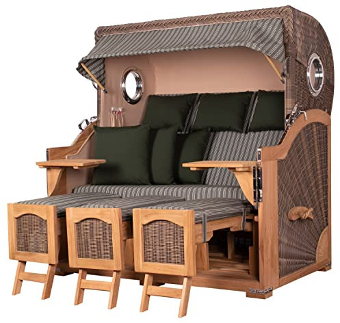 bene living Strandkorb-Set Ammersee 3-Sitzer Teak - PE grau - Modell 504 - Liftersystem