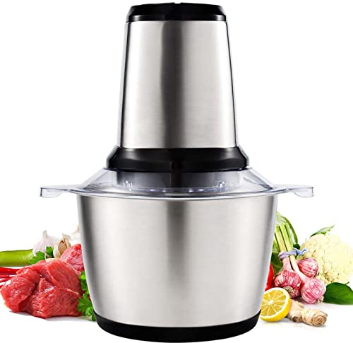 Picadora de carne eléctrica, procesador de alimentos, licuadora de carne de acero inoxidable 2L, picadora de alimentos para carne, verduras, frutas y nueces