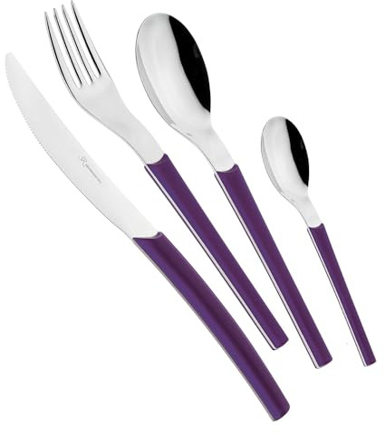 EME POSATERIE Loto Viola 2623 - Set di Posate da Tavola in acciaio inox 18/10, per 4 persone, 16 pezzi