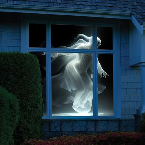 Window Projection Film, 180 x 120cm Rear Projection Screen for Virtual Halloween and Christmas Window Projection Videos (White)
