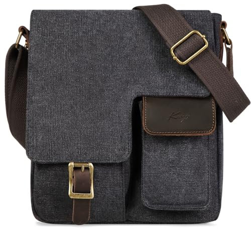 Kasgo Umhängetasche Herren, Wasserabweisend Vintage Segeltuch Herrentasche Schultertasche Klassische Kuriertasche Damen Crossbody für Arbeit Schule Reisen Dunkelgrau