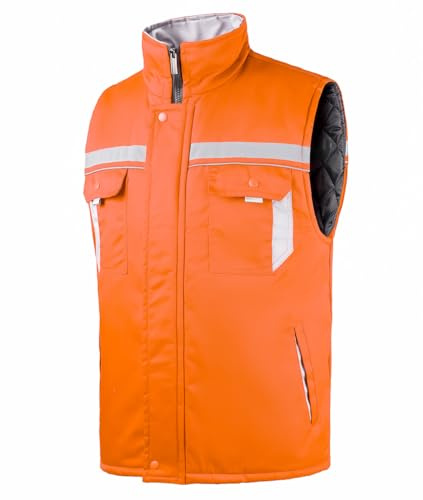Yukirtiq Gilet Imbottito da Uomo ad Alta Visibilità Bodywarmer Smanicato Giubbotto da Lavoro Alta Visibilità Unisex Adulto Gilet da Lavoro Catarifrangente con Tasche e Cerniera, Arancione, XL