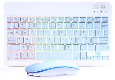 Tastiera e mouse Bluetooth per iPad, tastiera e mouse wireless ricaricabili con retroilluminazione a 7 colori, compatibile con iPad di 9a/8a generazione, iPad Pro/Air/Mini, iPhone14/13/12 Pro, (10