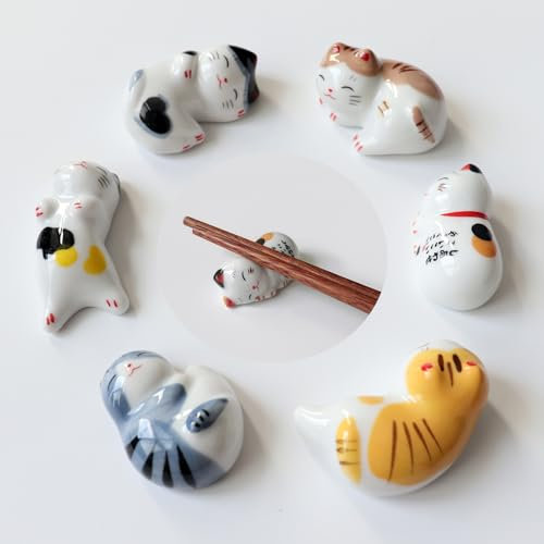 Vastsea 6 Stück Katze Stäbchen Halter, Stäbchen Rest Gabel Halter, Gabel Messer Halter Handwerk Ornamente, Gelten Für Hauptdekoration Geschenk Set(6 Katzen mit 6 Aussehen)