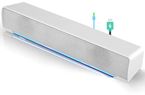 Altavoz, mini altavoz, altavoz USB PC estéreo ligero con cable LED barra de sonido, caja de sonido de barra de sonido, conector de audio de 3,5 mm compatible con PC, computadora, tableta, TV for ofici