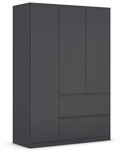 Rauch Möbel Costa, Kleiderschrank, Farbe Grau metallic, Breite 136 cm | Schrank, 3-türig, 2 Schubladen, Push-to-open, Zubehör Basic, für Schlafzimmer, Kinderzimmer, Babyzimmer, Garderobe