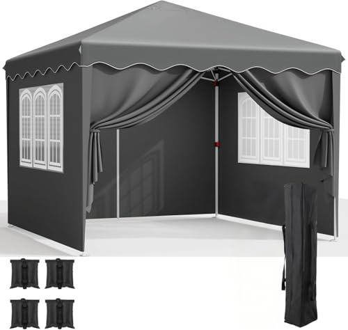 Tonnelle Pliante 3x3, Tonnelle de Jardin Pliable avec Oxford 420D, Fête Pliable Réglable Hauteur, Imperméable, pour Cour, Marché, Plage, Camping, Foncé Gris