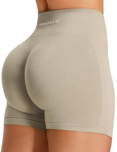 JOYSPELS Kurze Sporthose Damen Sport Shorts, High Waist Radlerhose Kurz Leggings Push Up Gym Laufhose Scrunch Leggins Sommer(Champagnerbeige,M)