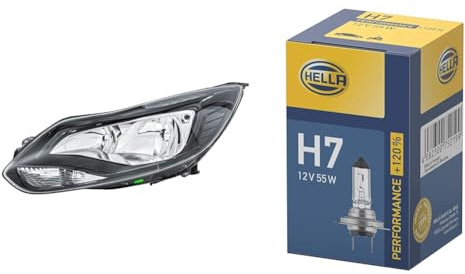 Halogen-Hauptscheinwerfer - für u.a. Ford Focus III - schwarz - für Linksverkehr - links & Halogen-Glühlampe - H7 - Performance + 120%