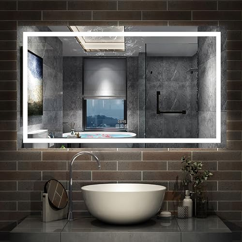AICA Miroir Salle de Bain 120 x 70cm,Miroir Luminosité LED + 3 Couleurs | Anti-buée + Dimmable + Mémoire,Miroir Salle de Bain avec Éclairage,Fixation Horizontale ou Verticale