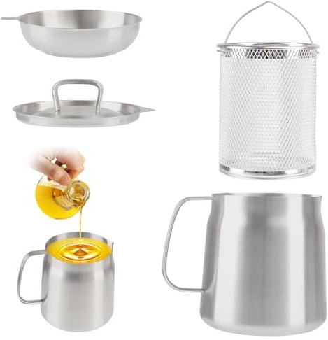 mumisuto Filtro Aceite de Acero Inoxidable 2L, Lata de Almacenamiento de Aceite con Tapa y Colador, Aceiteras para Cocina, para Almacenar Aceite Usado para Freir y Grasa para Cocinar