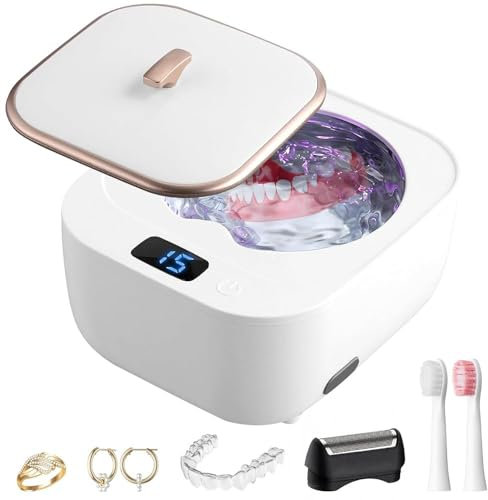 Maxetodo UK Ultrasonic Cleaner with UV Light - 48kHz Deep Cleaning Machine for Jewelry, Retainers, Dentures and Braces, 200ml Capacity, 3 Timer Settings ﻿ ﻿ ﻿ ﻿
