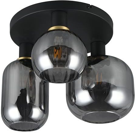 Trio Leuchten Deckenleuchte Diva 619800332, Metall Schwarz matt, Glas Chrom bedampft, exkl. 3x E27