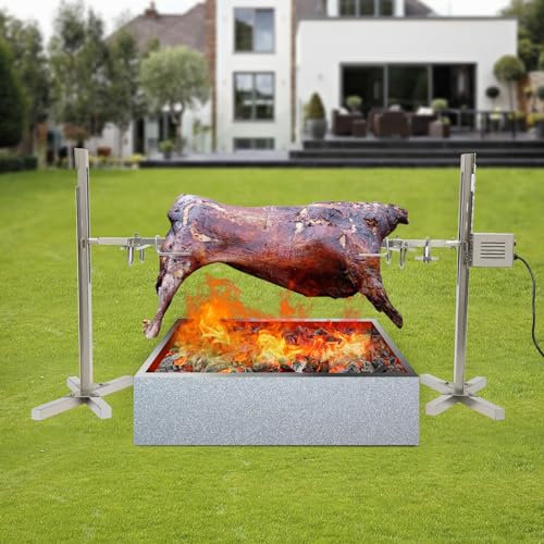 Large Grill Rotisserie Kit in Stainless Steel Electric Rotisserie Kit Spit Roast Hog Roaster Machine Electric BBQ Rotisserie Grill Rod W/ Motor Barbecue Lamb Goat Tool for grill various foods 2.5 RPM