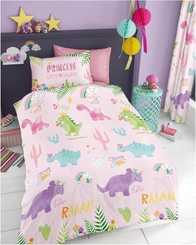 TMMDH BettwäSche 135x200 Rosa 3D Druck Kinder Bettwäsche Set 135x200 Dinosaurier Bettbezug 3-teiliges Set 1 Deckenbezug mit ReißVerschluss und 2 Kissenbezug 80x80 cm