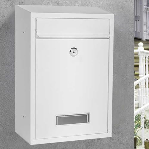 SCBTGKLN Briefkasten, Briefkästen, Paketbriefkasten, Postkasten, Briefkasten Schwarz, Briefkasten Klein, Abschließbarer Briefkasten zur Wandmontage, Sicherheitsschlüssel-Abwurfkasten(White,Small)