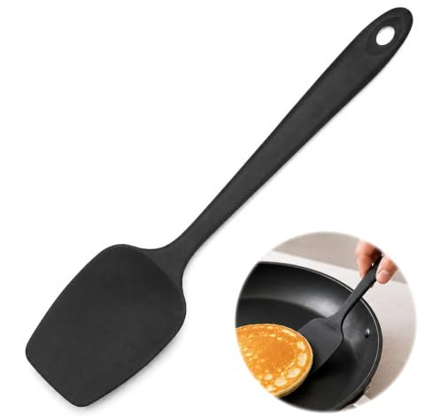 Silikon Spatel bis 315°C hitzebeständig, nahtlos einteilig 29cm Schwarz, flexibler Teigschaber zum Backen & Kochen, schonend für Antihaft-Kochgeschirr, zum Mischen und Schaben