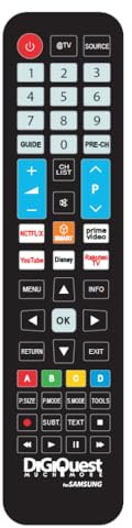 Digiquest Telecomando compatibile con tutti i modelli TV a marchio SAMSUNG TV, LCD, LED, PLASMA e 4K, Tasti fluorescenti e dedicati alle piattaforme streaming, Già configurato e pronto all’uso