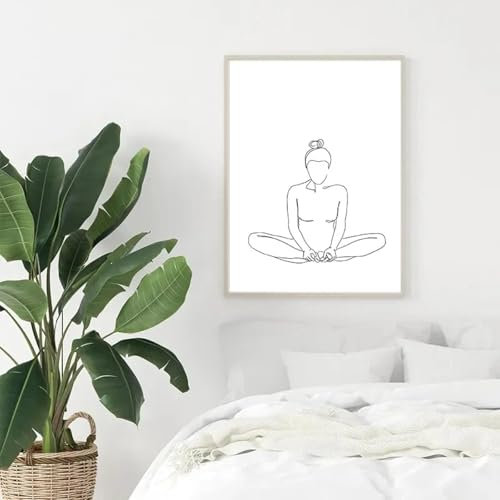 DAMAIART Abstrakte Fitness Minimalistische Yoga Strichzeichnungen Poster Drucke Leinwand Malerei Frau Körper Wandkunst Bild Home Schlafzimmer Dekor 70x100cm Rahmenlos