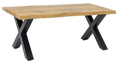 Riess Ambiente Industrial Couchtisch WILD - 90cm - braun - Wildeichen-Optik schwarzes Metall X-Gestell Baumkanten-Design Ablagetisch