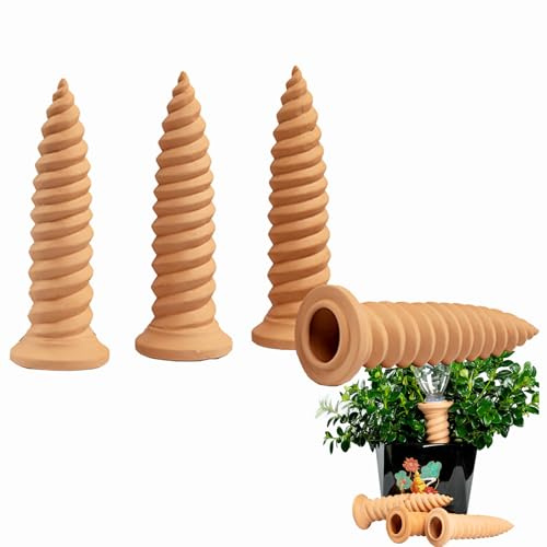 MKNZOME Bewässerungssystem, 4 Stück Tonkegel Bewässerung Zimmerpflanzen Selbstbewässerung Wasserspender Pflanzen Ton Bewässerungskugeln Pflanzen Bewässerung Urlaub für Garten Balkon Pflanze Blumen