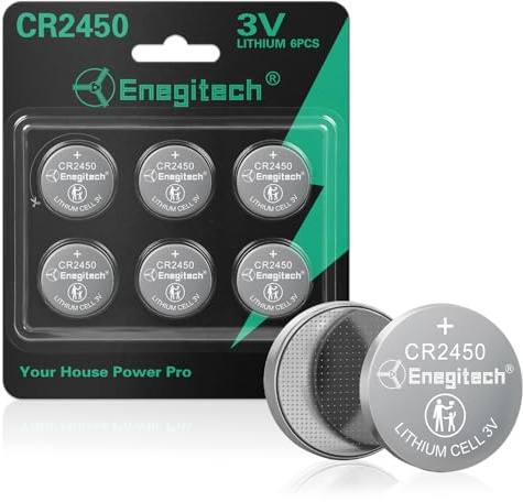 Enegitech CR2450 Batterie, CR 2450 Knopfzelle 3V Lithium Batterien, 6 Stück | für Elektronische Parkscheibe P-DISC NO4, Präsenzmelder, Funkautoschlüsseln