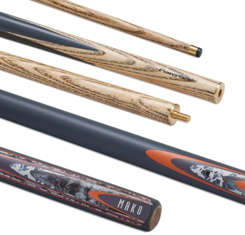 POWERGLIDE Bastone per Stecca da Snooker Carom | MAKO | Albero in Frassino con Decalcomania in Legno Duro | Giunto in Ottone | Dimensioni Standard 144,8 cm | Punta 10 mm
