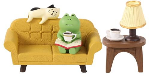 lasuroa Miniature Frog Figurines Statue, Mini Cute Resin Frog Collectibles with Small Sofa Lamp Table Tiny Funny Decorations for Office Bedroom Desk