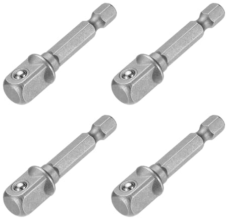 sourcing map 4pcs Impact Socket Adapter 3/8 Square Drive 1/4 Hex Shank 2 Long Extension Bit for Axle Nut Driver Drill Socket Sets