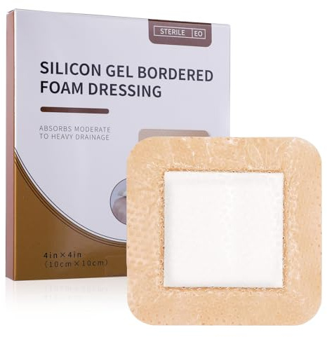 Silikonschaumverband 10x10 cm 5 Stück Wasserdichter Schaumstoffverband Silikonkleber Schaumverband Selbstklebender für Dekubitus Verbrennungen Blasen