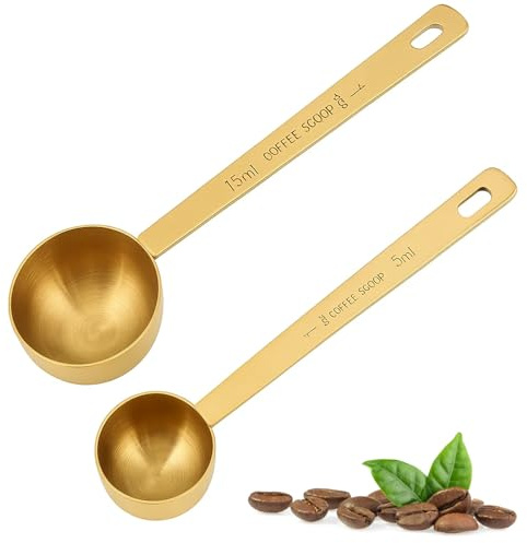 Measuring Spoons for Powder, Tablespoon for Coffee Protein Powder, 2-Piece Set with 15ml and 5ml Scoops, Gold Stainless Steel Measuring Spoons for Precise Coffee, Protein and Milk Powder Measurement