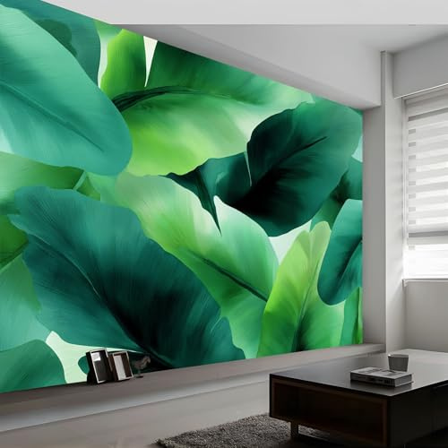 Papier peint panoramique plantes feuilles de bananier arbres, papier peint intissé aquarelle pour chambre salon salle à manger décoration murale - Fond d'écran photo Moderne art mural 350L x 256H cm