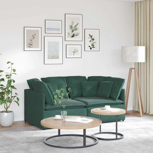 RMIHSJG Modulares Sofa mit Kissen Samt Dunkelgrün, 2-teiliges Ecksofa mit Metallrahmen und Holzarmlehnen für Wohnzimmer, Polstermöbel mit atmungsaktiver Samtpolsterung