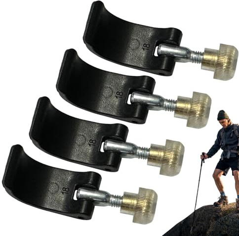 Trekkingstock Schloss Ersatz - 4er Set Externe Verriegelung, Wanderstock Befestigungsklemme, Kletterstock Verschluss-Clip, Teleskopstock Schnellverschluss | Robuste Arretierung mit Mutternschraube für