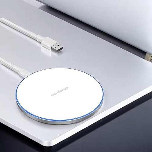Chargeur sans fil ultra fin 100 W compatible avec les derniers modèles de smartphones, appareils compatibles Qi universels, AirPods, écouteurs sans fil, design fin portable pour la maison, le bureau