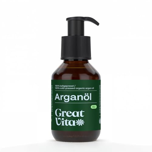 GreatVita Bio Arganöl 100ml | 100% reines kaltgepresstes Arganöl aus Marokko - zur Haut- & Haarpflege – unraffiniert & naturrein – für Gesicht, Haare, Bart & DIY-Kosmetik
