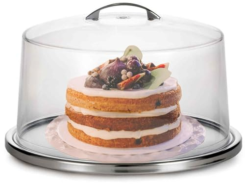 TableCraft 13 Plastic Cake Dome Cover and Stainless Steel Plate Set, 2.6